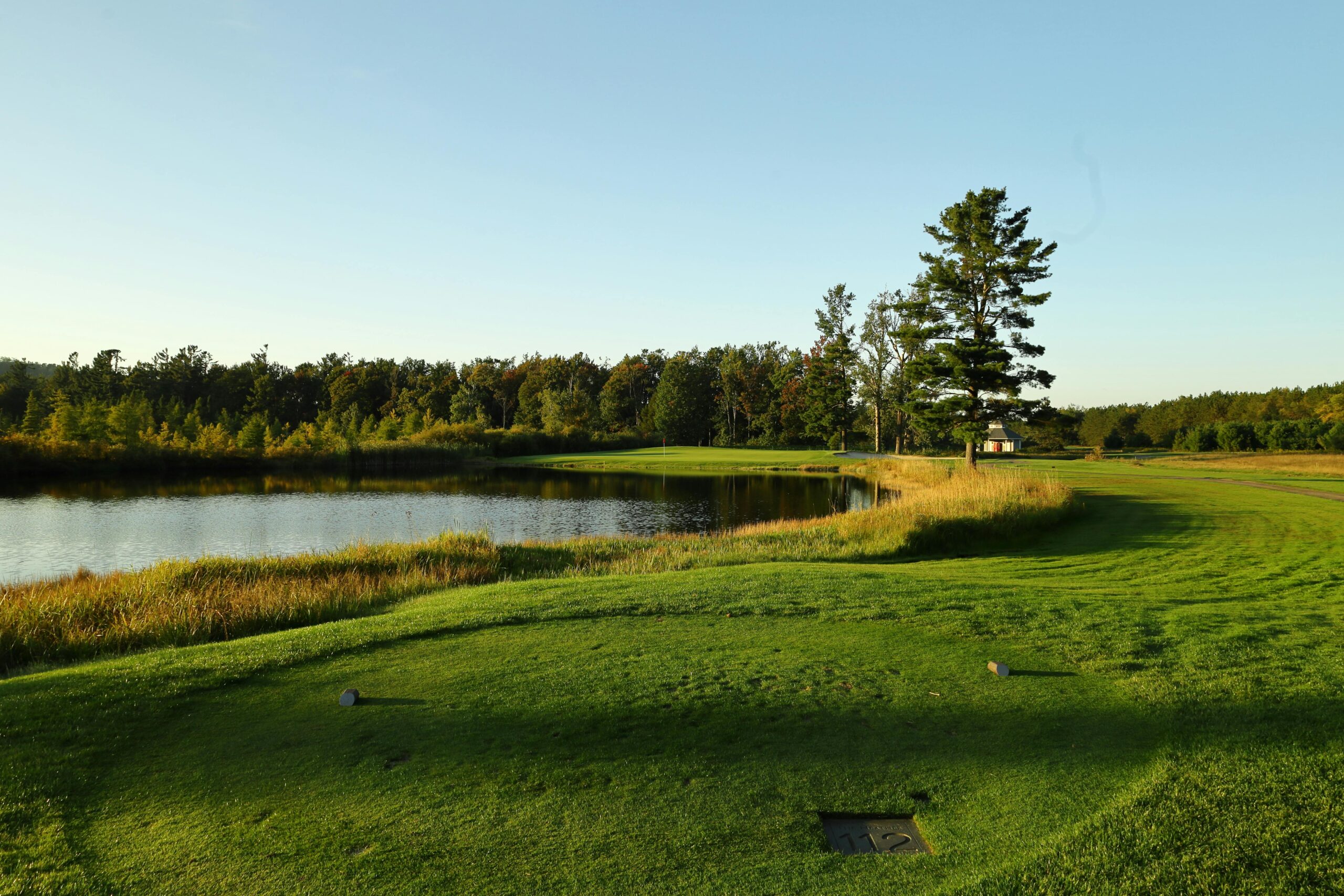 Tranquil golf course landscape in Harbor Springs, Michigan during a sunny day.